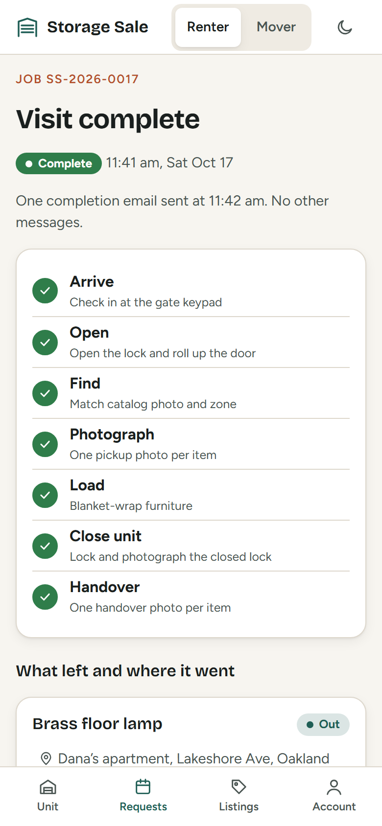 Visit complete screen